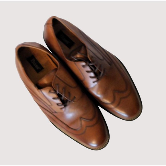 Bass Derby Style Round Full Wing Tip Toe Mens Size 10M Brown Leather Dress Shoes - Picture 2 of 13